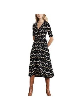 Boden Women's Lavinia Midi Jersey Wrap Dress Collared, Short Sleeve, Size 12L